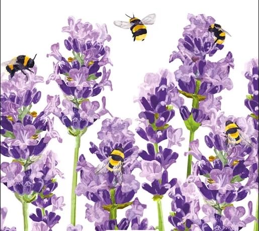 Set of 2 Individual Decoupage Paper Party Napkins LAVENDER BEES FLOWERS Watercolor Decor LUNCHEON Napkin for a Birthday, holiday, Wedding, Cocktail Party