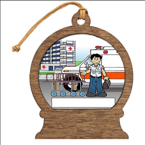 PrintedPerfection.com Personalized EMT, Paramedic, Ambulance - Male Wooden Snow Globe Shaped Christmas Ornament