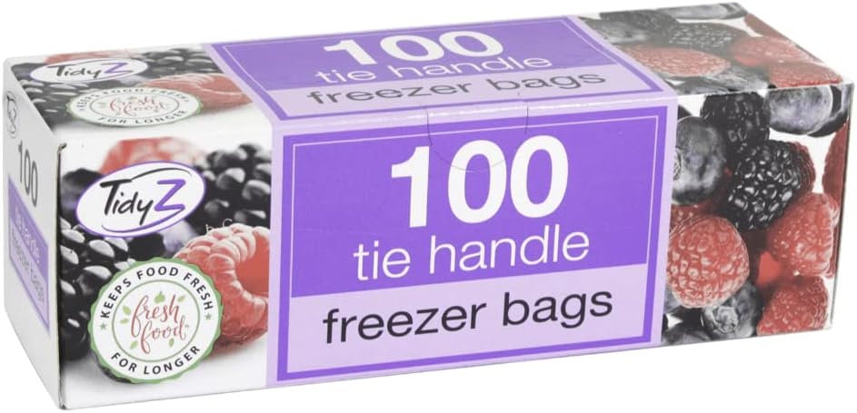 Tidyz Food & Freezer Bags with tie Handles.- 100 Pack