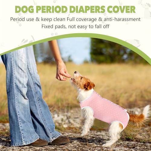 Image of Dog Diapers Suit Period Onesie for Female Dog Sanitary Panties Male Doggy Heat Diapers Cover Fit for Small Medium Dogs Pink Dots /S