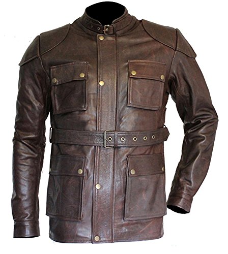 Mens Brown German Military Vintage Biker Faux Leather Motorcycle