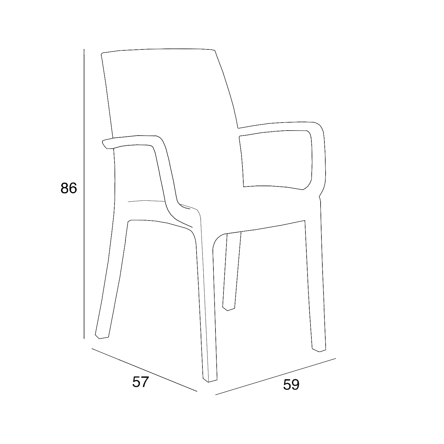 Sicignano Poltrona con Braccioli, Sedia con Braccioli, Poltrona Indiana, Antracite, Impilabile, Sedia Plastica, Interno Esterno Giardino, 59x57x86 cm, 1 Pezzo, BC904