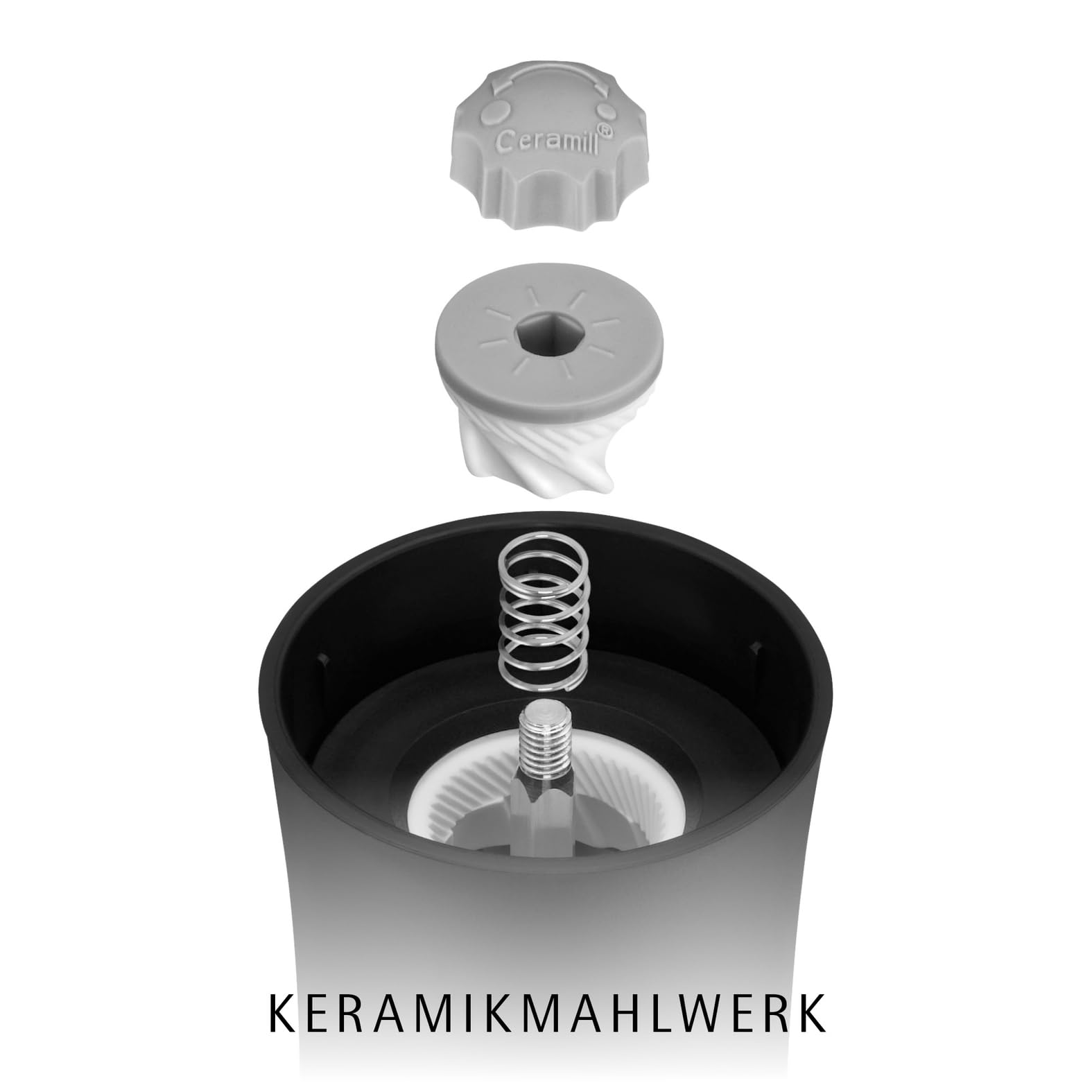 WMF Gewürzmühle mit Keramikmahlwerk – manuelle Chili-, Pfeffer- und Salzmühle aus Kunststoff und Glas, Mahlstärke einstellbar, langlebig und hygienisch, guter Küchenhelfer für frische Gewürze - 2