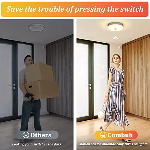Image of Combuh 15 W LED Lamp with Motion Sensor Indoor, 15 cm Ceiling Lights, 3000 K Warm White Light, IP56 Waterproof Indoor Lighting for Hallway, Staircase, Bathroom and Toilet, Ceiling Light