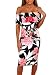 Sidefeel Women Floral Print Off Shoulder Bodycon Midi Dress Large Black