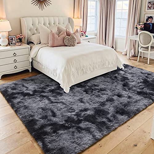 HOMORE Living Room Rug 5x7 Rug Tie Dye Black Grey Rugs for Living Room, Non Slip Plush Rugs for Bedroom Memory Foam Carpet for Kids Nursery Dorm