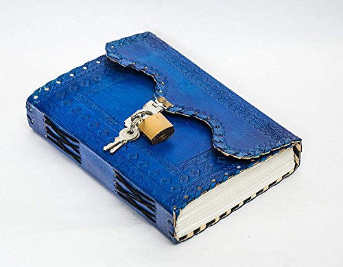 Image of Vintage Fashion 7 x 5 Inch Leather Journal Diary with Lock n Key (dark blue), 100 Pages
