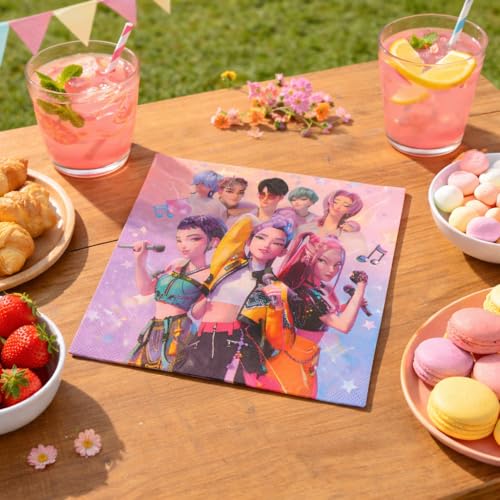 Image of Wanna Party Korean Pop Inspired Paper Napkins for Birthday Party - Pack of 20 | Colourful Printed Tissues for Kids' Party Table, Cake Serving, Snacks & Themed Celebration Decor