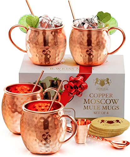 BonBon? Set Da 4 Tazze In Rame Per Moscow Mule - Martellate A Mano Con Manico In Ottone
