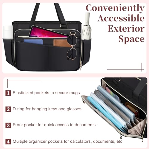 Teacher Tote Bag, 15.6-inch Laptop Teacher Laptop Bag with Foldable Document Pocket, Nurse Bag with Insulated Pocket3