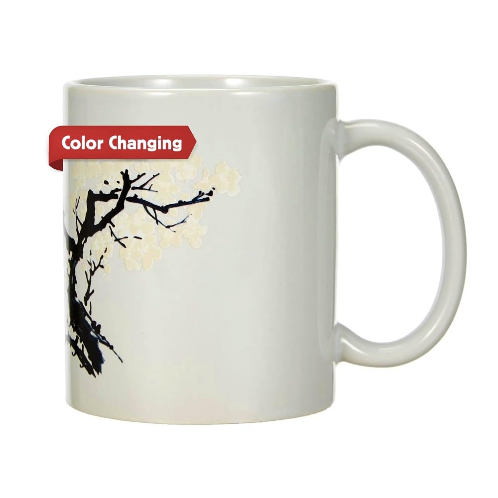 Kikkerland Cherry Blossom Morph Mug, Porcelain, White, 1 Count (Pack of 1)