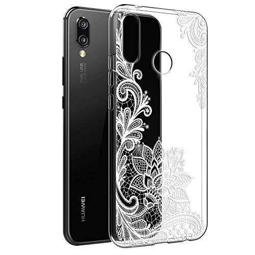 Funda Huawei P Smart Plus, Eouine Cárcasa Silicona 3D Transparente con Dibujos Diseño Suave Gel TPU [Antigolpes] de Protector Bumper Case Cover Fundas para Movil Huawei P Smart+ (Flor Blanca)