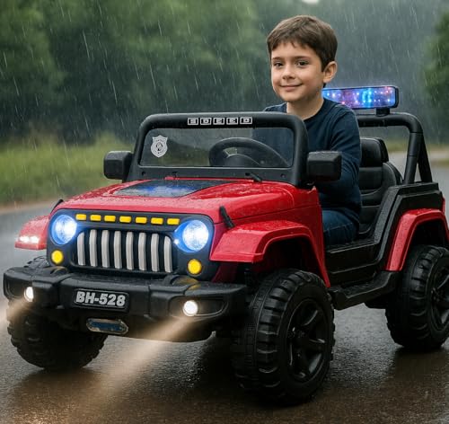 Image of Kawaii Kids Battery Operated Electric Car for Kids Rideon Jeep with Remote Control, USB, Bluetooth and Windshield Lighting, for Kids 1 to 5 Years (Thar, Red)