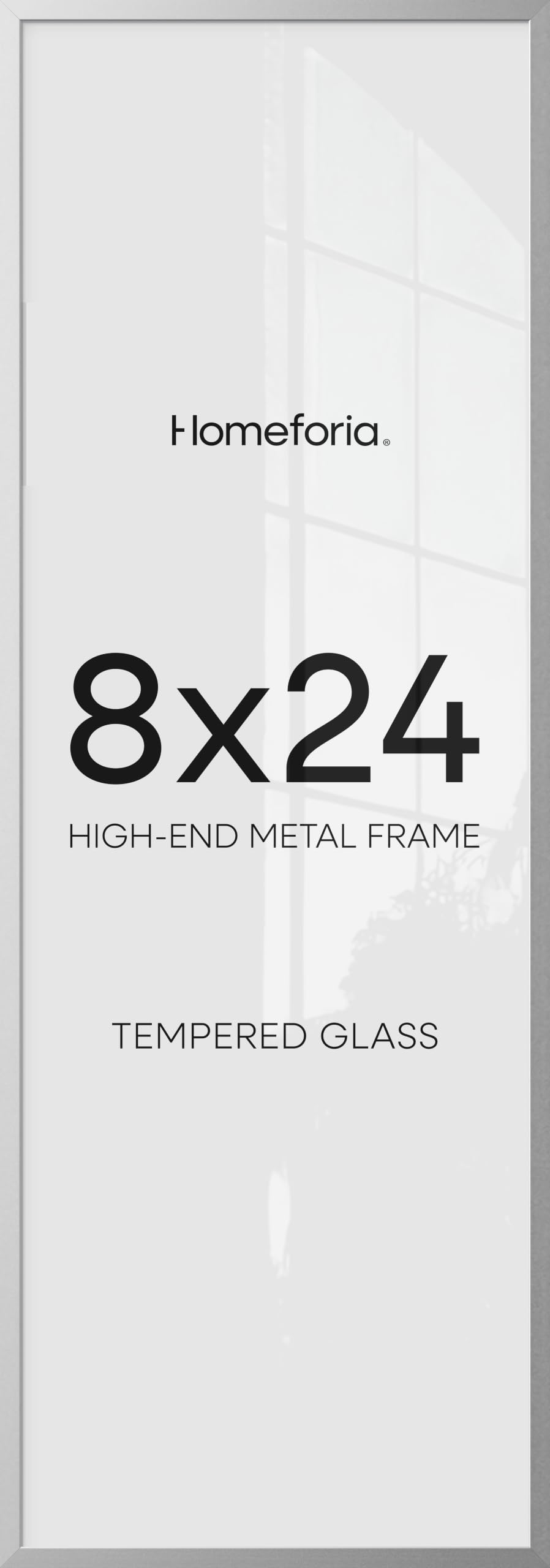 Homeforia 8x24 Silver Panoramic Picture Frame, High-End Metal, Glass