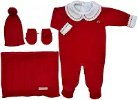 Kit Saída de Maternidade 5 Peças Com Body Algodão, Macacão Tricô, Manta, Touca e Luva Para Bebê Recém Nascido Menina/Paris