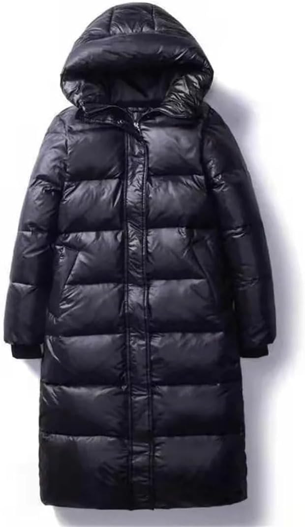 Hecatombic Doudoune Longue épaisse et Ample pour Femme Parka à Capuche Brillante Coupe-Vent imperméable Chaude Longue avec Poche et Fermeture éclair