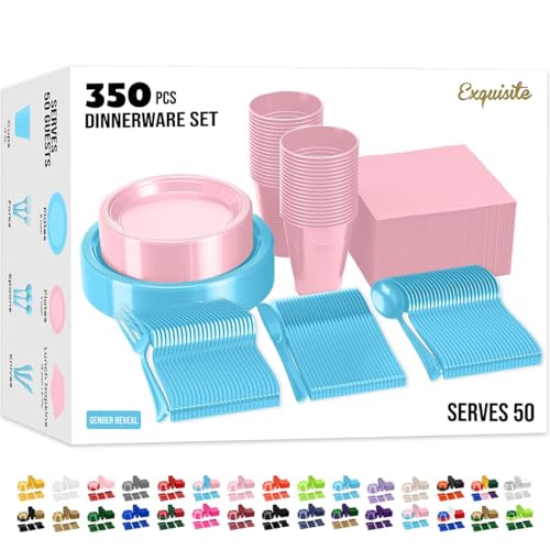 350 Pcs Gender Reveal Plastic Plates For Party, Gender Reveal Disposable Plates Set, 50 Of Each 9