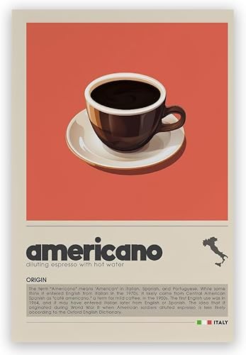 MLabyrinth Póster retro americano, decoración del hogar, vintage, café, arte de pared, bebidas, imágenes, impresión en lienzo, decoración de café,