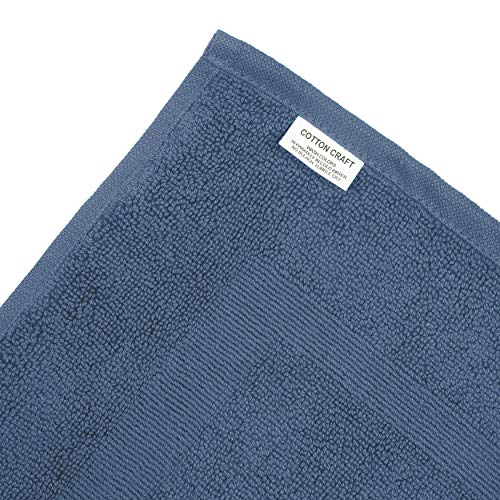 Cotton Craft Bath Tub Mats - 2 Pack 100% Cotton Ultra Absorbent Low Lint Plush Heavyweight 1000 Gsm Luxury Hotel Spa Shower Bathroom Towel Rug Step Out Floor Mat -Not A Bathroom Rug -21X34- Azure Blue #TOP4