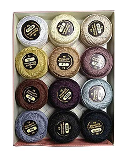Wonderfil Eleganza #8 Perle Cotton Embroidery Thread Sampler Collection Neutrals