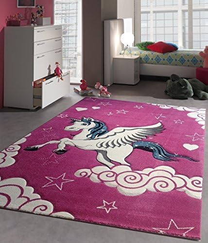 Children Carpet Game Carpet Unicorn, Fuschia, Pink, Short Pile, 3D Contour, New!, 160 x 230 cm