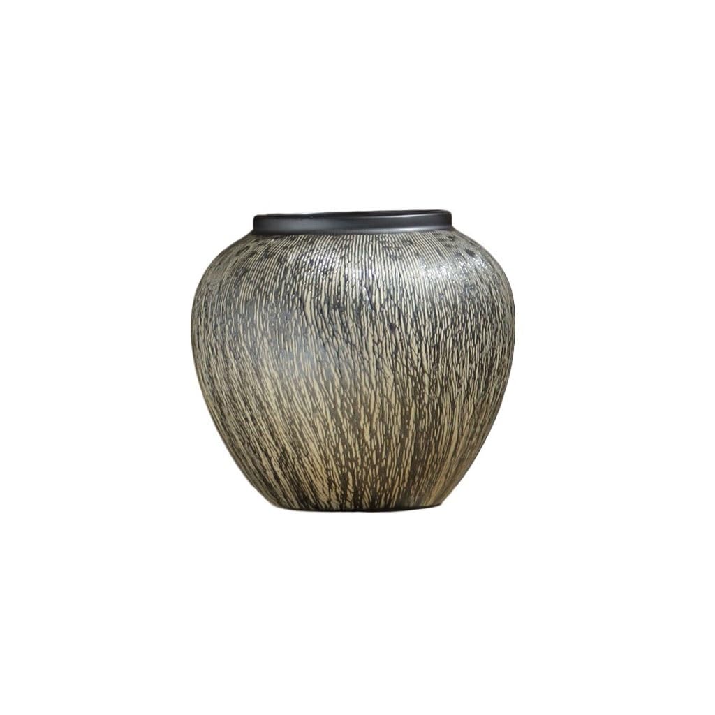 EINES Ceramic Vase Ornaments Living Room Flower Arrangement Chinese Style Entrance Device Retro Coarse Pottery Jar(A)