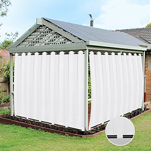 Image of Easy-Going Outdoor Curtains for Patio 1 Panel, 150x96 inch, White | Waterproof, Windproof, Weatherproof Privacy Outdoor Curtains for Cabanas Porches and Pergolas, Grommet Top and Tab Bottom