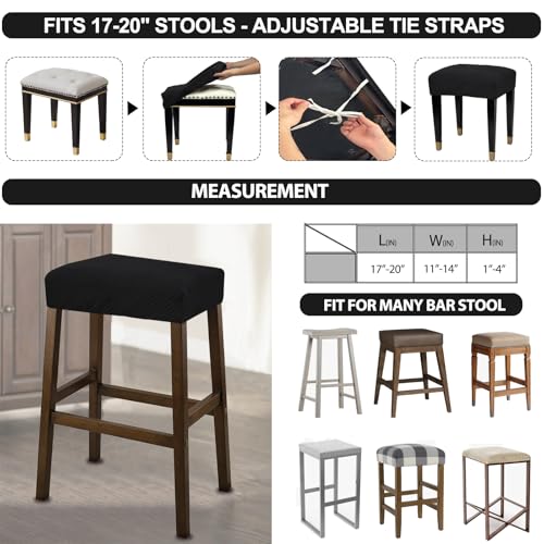 Image of NeColorLife Rectangle Bar Stool Covers Waterproof,Black,2 Pack | Stretch Saddle Seat Covers for Counter Height, Kitchen Island, and Vanity Bar Stools, Protecting Seats from Daily Wear