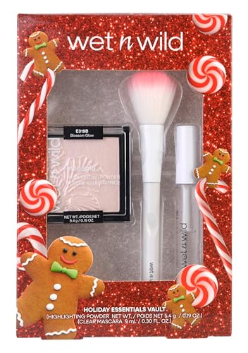 Wet n Wild Holiday Essentials Vault, Caja de Regalo de Maquillaje con Máscara en Gel para Pestañas y Cejas, Iluminador en Polvo y Brocha para su Aplicación
