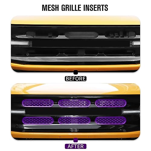 Image of Jimen Compatible with Ford Bronco 2021-2023, 6PCS Front Grille Inserts Mesh Grill Cover Exterior Trim Accessories (Purple)