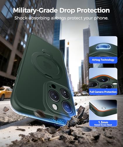 Image of FNTCASE for iPhone 14 Pro Case: [360 Spin Magnetic Stand] [Compatible with Magsafe] [Screen Protector] Translucent Matte Military Grade Shockproof Full Camera Protective Phone Cover - Green