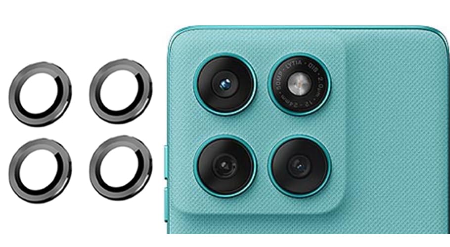 Image of imluckies Camera Ring Lens Protector (Aluminum with Tempered Glass) Compatible for Moto Edge 60 Fusion - Black (Pack of 4 rings)