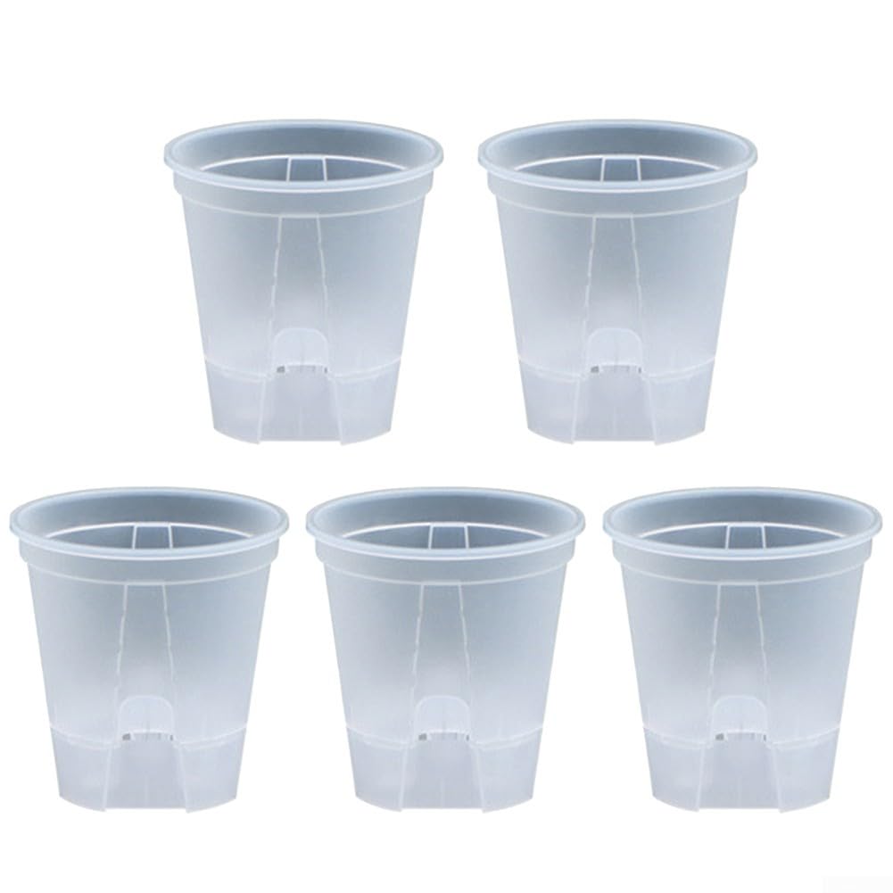 EasyByMall Lot de 5 pots de fleurs modernes en plastique avec soucoupe pour intérieur et extérieur (150 mm, transparent)