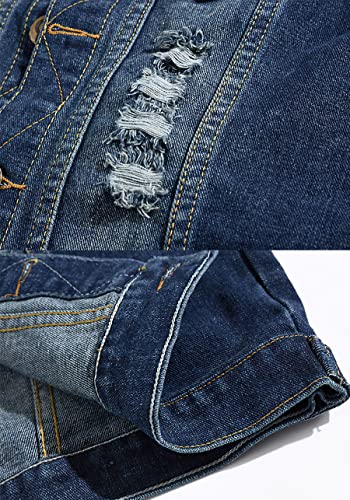 Image of ebossy Men's Ripped Distressed Denim Vest Sleeveless Button Up Jean Vest Jacket (Medium, Denim Blue)