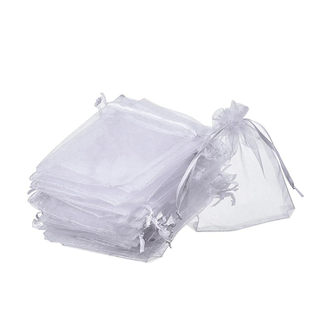 Sjfbebsy 100Pcs White Jewelry Bags 9x12cm Wedding Candy Pouches Party Favor Pockets for Ceremony or Reception Use, Small Organza Bags