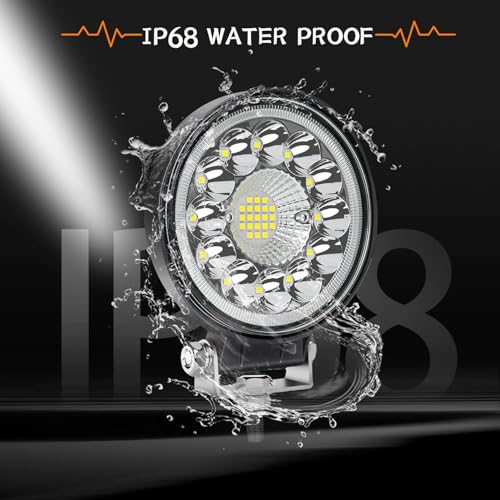 Image of Round LED Off Road Lights, 4 Inch 12V 24V LED Tractor Work Lights Pods, 120W 10000lm Offroad Driving Lights for Truck ATV UTV RV OTR Boat Pickup Golf Cart, 10PCS