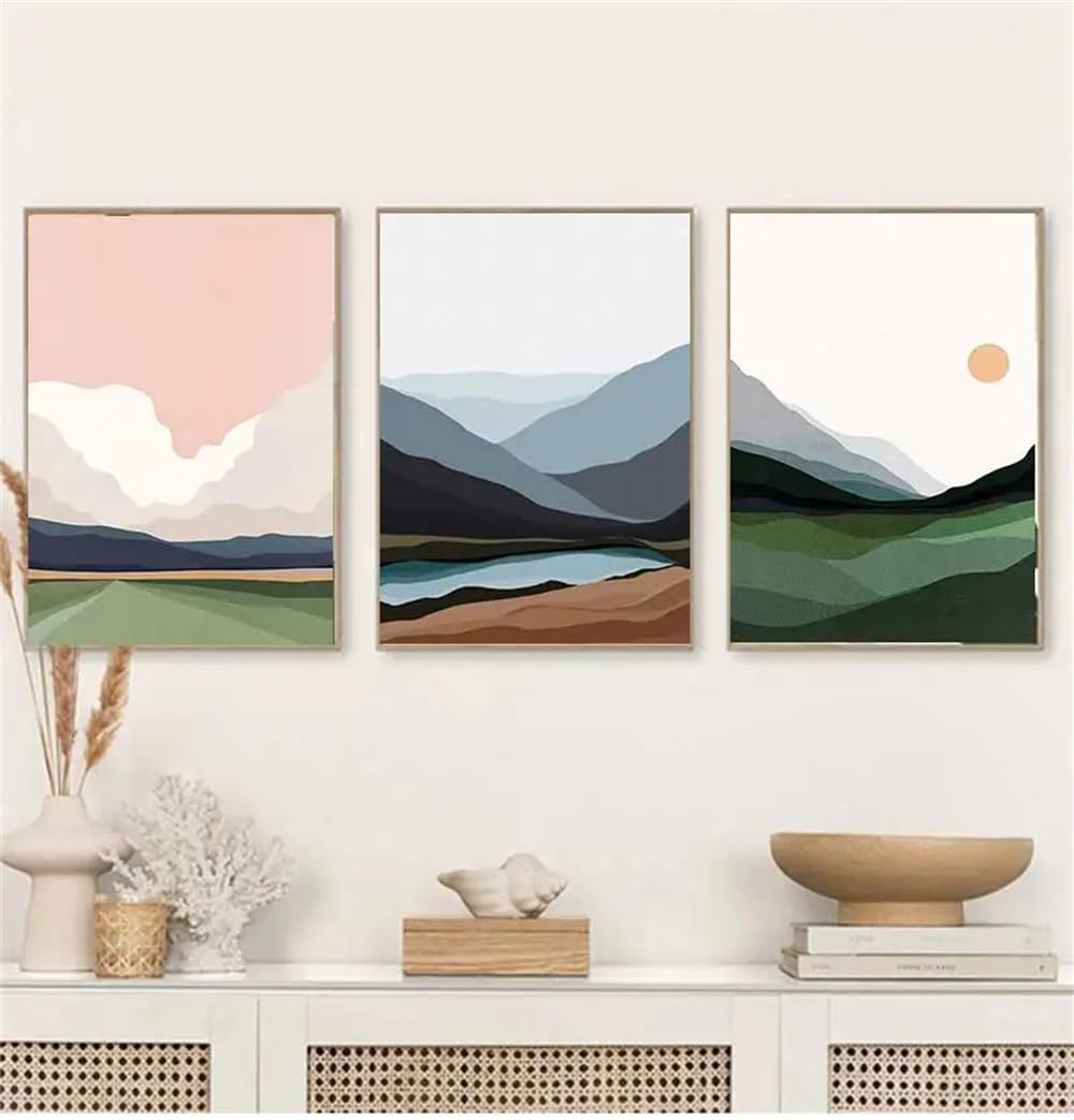 WUHBCZ Wall Posters-Abstract Landscape Painting Nordic Minimalist Canvas Posters Prints Pink Wall Art Pictures Modern for Living Kitchen Office Home Decoration-40 * 50cm/3PCS (No Frame)