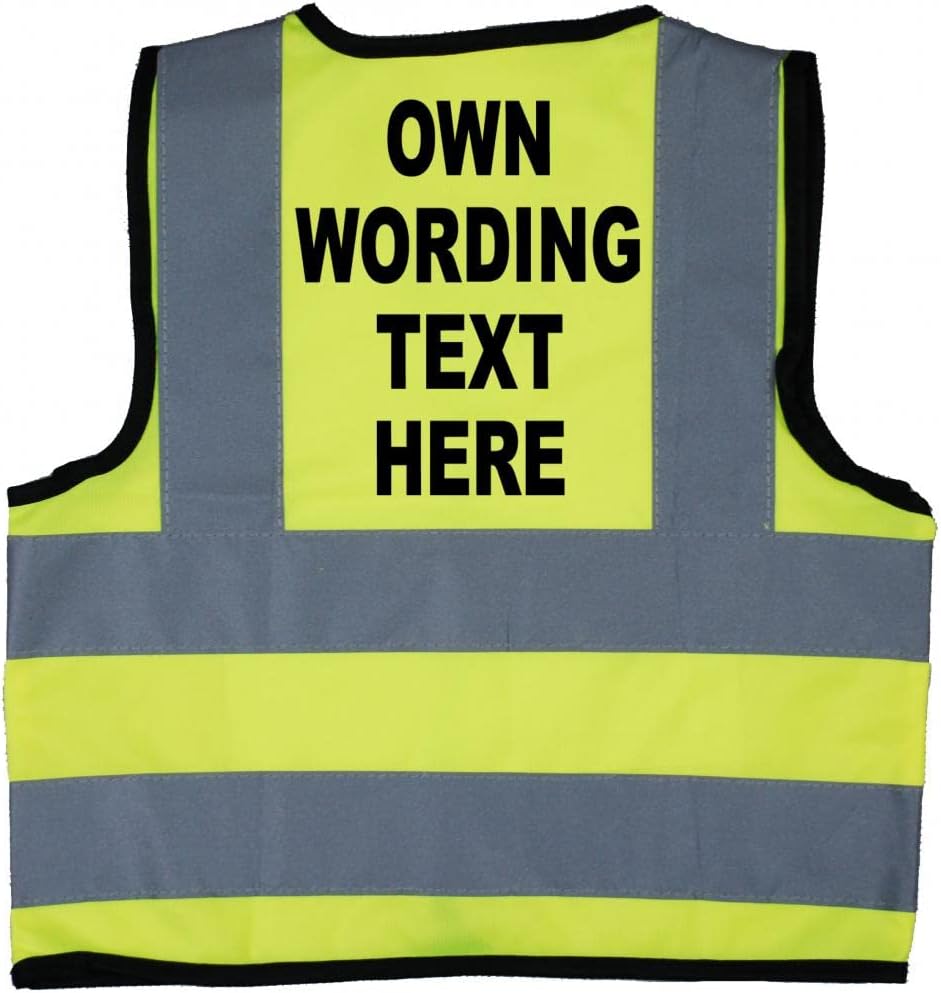 Personalised, Bespoke, Own Text Baby, Children, Kids Hi Vis Safety Jacket, Vest Sizes 0 to 8 Years Optional Text On Front