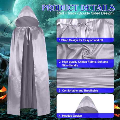 Aomig Schwarzer Umhang Vampir Umhang Jedi Mantel Mittelalter Umhang mit Kapuze für Erwachsene Unisex Scream Kinder Cape Kostüm Halloween Costume Maskerade Familienfeier Karneval Cosplay (Silber-150cm)