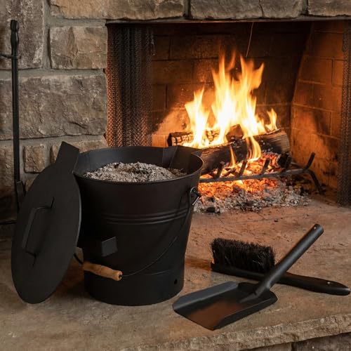 Pure Garden Ash Bucket - Metal Bucket with Lid (2.11-Gallon), Broom, and Shovel for Fireplace or Firepit Ashes - Fireplace Tools (Black) - 1 Count by Pure Garden - Image 8