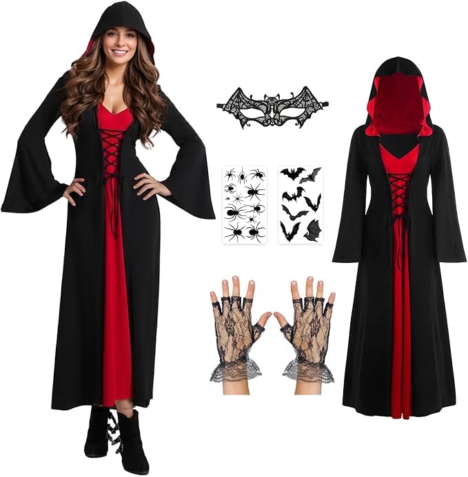 Raveparty Vampire Costume Halloween Vampire Dress with Chocker Earrings