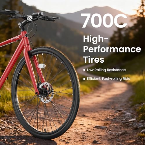 MOPHOTO Hybrid Bike for Adults, 700C City Commuter Bicycle,