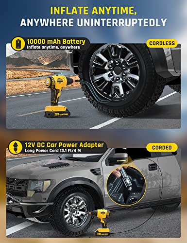 Veapoot Tire Inflator Portable Air Compressor, Air Pump For Car Tires, 20V Rechargeable Battery Powered 160Psi Handheld Tire Pump With 12V Car Adapter,Digital Pressure Gauge, Auto Inflation And Stop #TOP4