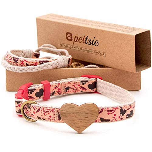 Pettsie Dog Heart Collar & Matching Friendship Bracelet – Adjustable, Durable Hemp, Soft & Comfortable, for Dog Owners, Small & Medium Sizes