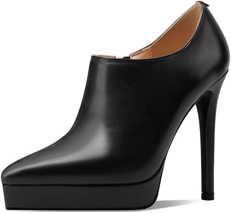 TinaCus Women's Pointed Toe Handmade Platform Stiletto High Heels Genuine Leather Zip Up Pumps Shoes