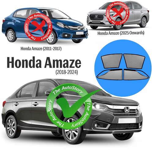 Image of AutoStory Magnetic Car Sunshade for Amaze 2018-2024 | Front Half Cut for Mirror Visibility + Rear Full Coverage with Zipper | Heavy Heat & UV Protection | Privacy Side Window Curtains Shades