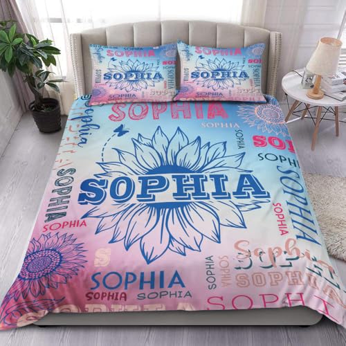 ZBIGTEE Sunflower Bed Set with Name, Monogram Girl Bedding