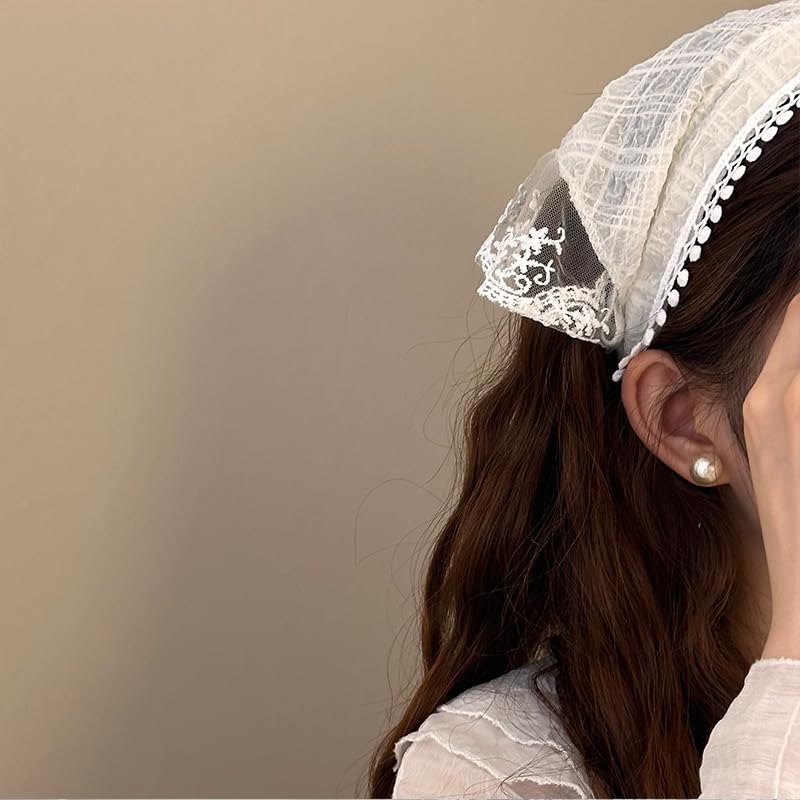 Hair Scarf Headband for Women Girls White Lace Head Kerchief Headband Soft Head Coverings Boho Triangle Bandana Turban Fashion Non Slip Scarves Accessories for Hair Styling Decor - Image 4