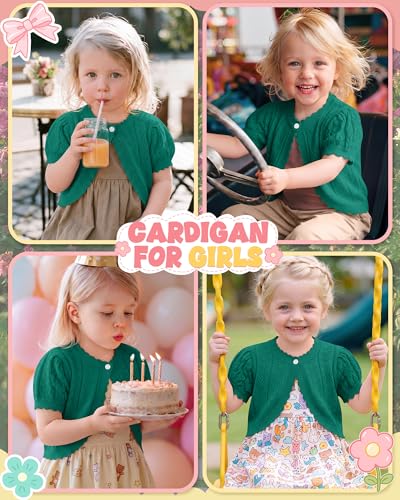 Image of Toddler Girls Cardigan Sweater | Short Sleeve Cardigan, School Wear Sweater, 18M-5T, Knit Baby Bolero Shrug, Cropped Puff Summer Tops, Button Open Front Shirt