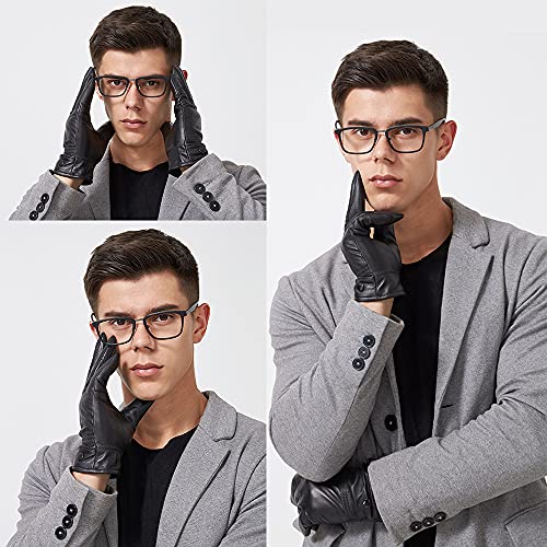 Luvas de inverno com tela sensível ao toque,Luvas de inverno masculinas Luvas de couro de carneiro r